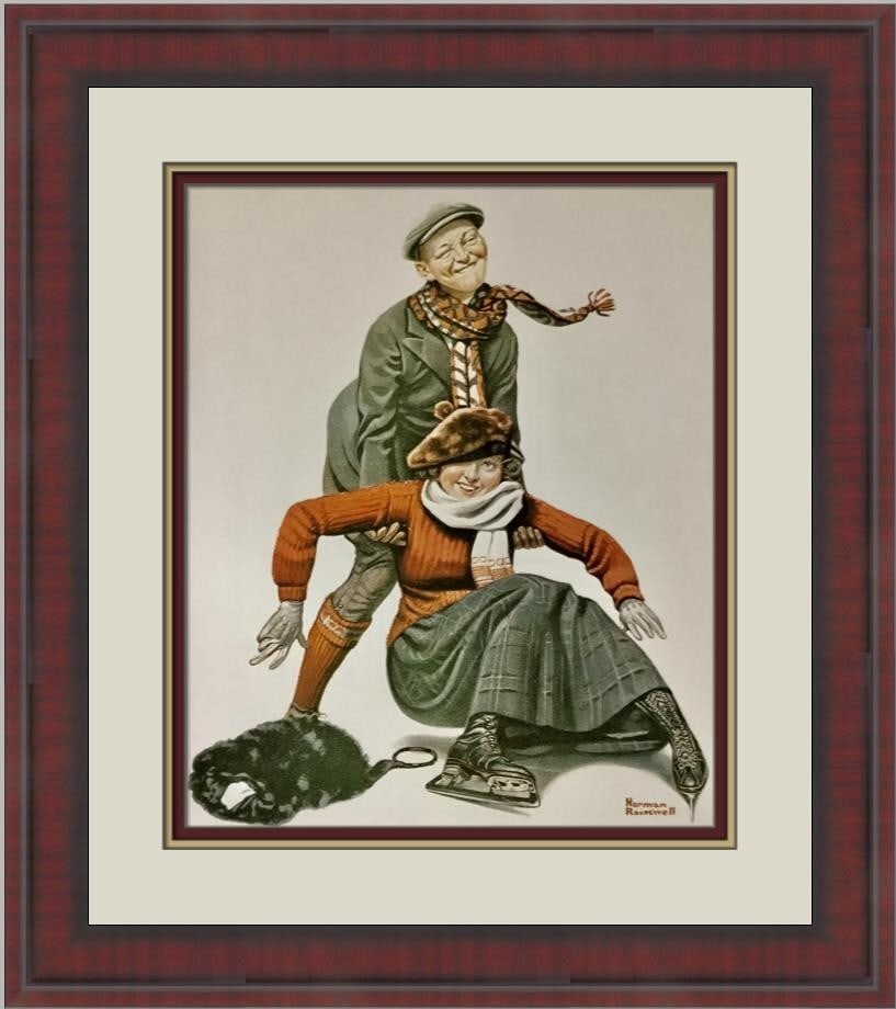 Norman Rockwell Skaters Custom Framed Art Print 1979 Americana: Norman Rockwell Skaters Custom Framed Art Print 1979 Americana This captivating print titled "Skaters" by renowned artist Norman Rockwell captures the essence of Americana. Produced in 1979, this piec