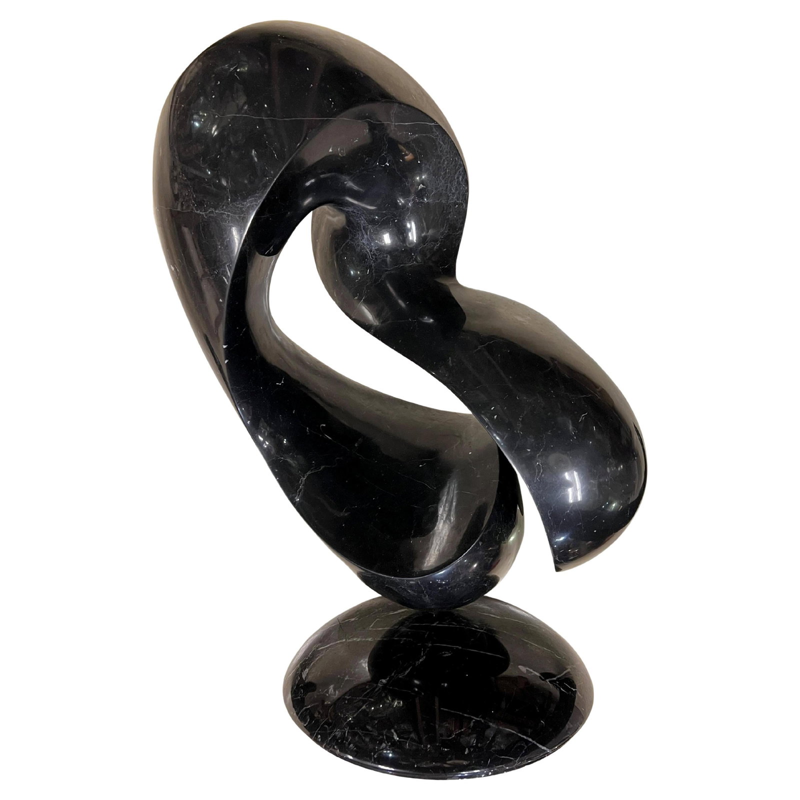 1984 Ellen Brenner Sorensen Abstract Black Marble Sculpture 31 Inch Height: 1984 Ellen Brenner Sorensen Abstract Black Marble Sculpture 31 Inch Height This large abstract sculpture by Ellen Brenner Sorensen features a striking mid-century modern design crafted from black marb