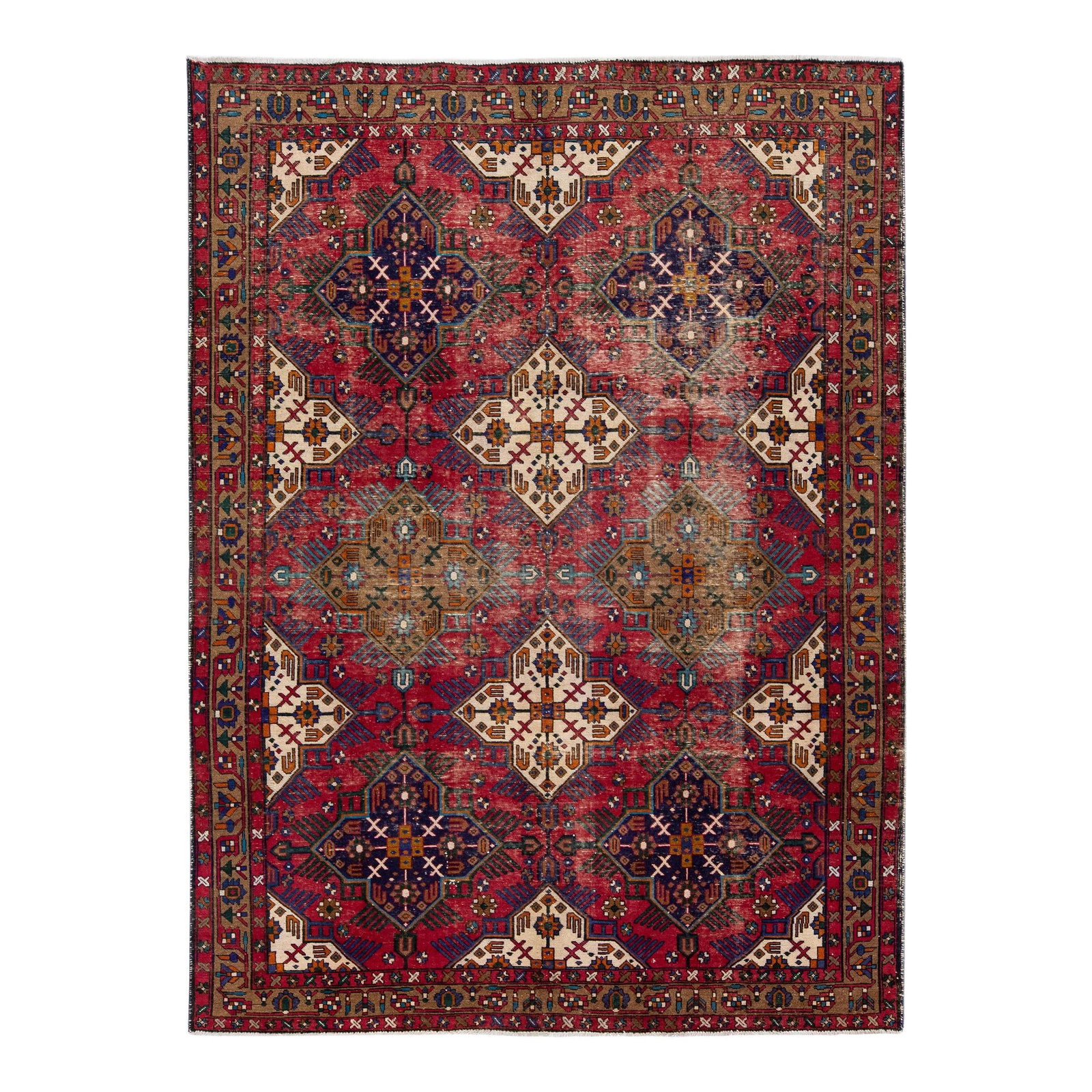 Vintage 1920s Tabriz Handmade Red Wool Rug 8'4" x 11'3": Vintage 1920s Tabriz Handmade Red Wool Rug 8'4" x 11'3" This exquisite vintage Tabriz rug, hand-knotted in the 1920s, features a striking red field adorned with a stunning all-over geometric floral pa