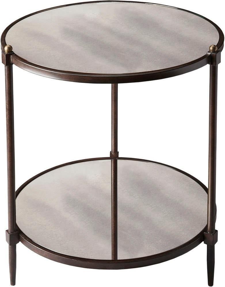 Butler Antique Style Metal Side Table with Round Mirror Finish: Butler Antique Style Metal Side Table with Round Mirror Finish This exquisite Metal Side Table showcases a charming antique-style design, perfect for adding a touch of elegance to your living space. C