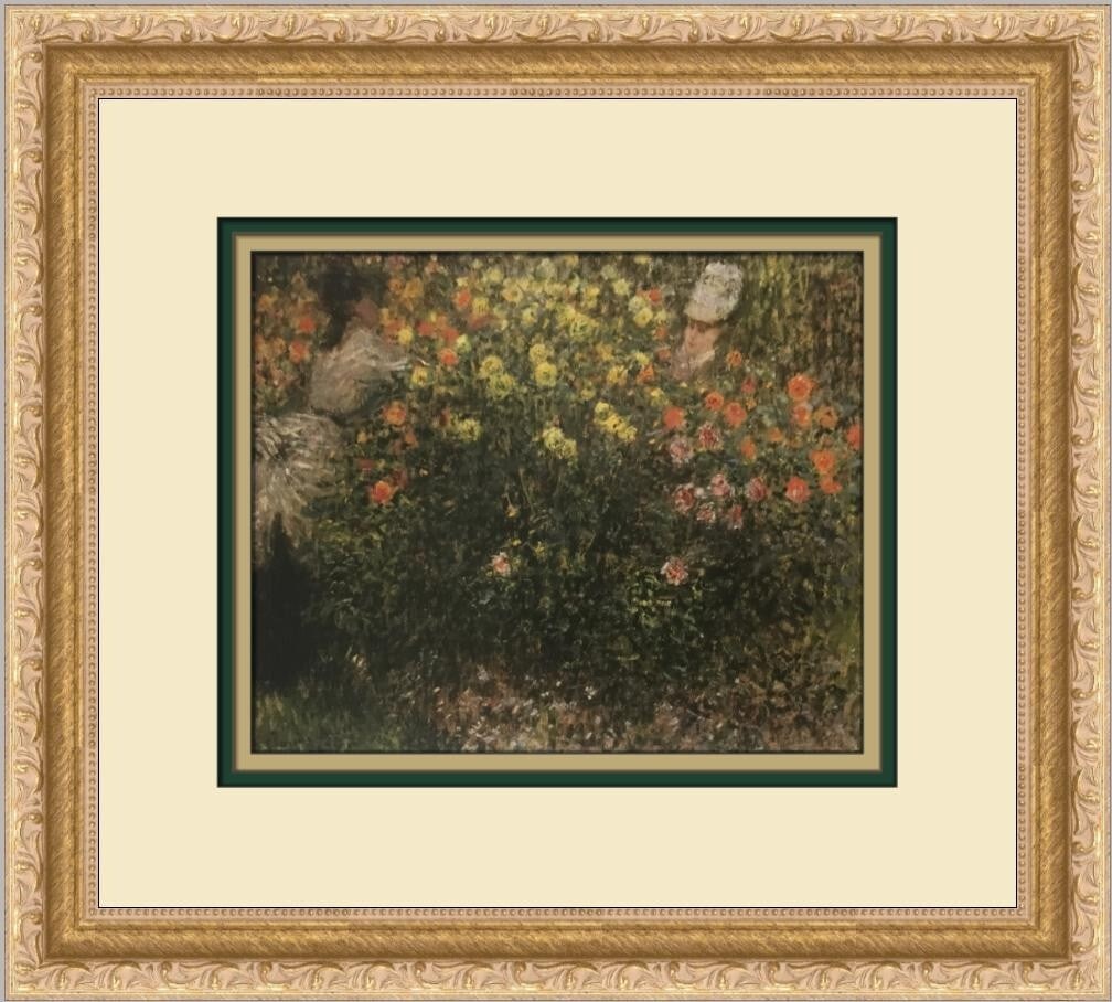 Claude Monet Women among the Dahlias Custom Framed Print 14x14 Impressionism: Claude Monet Women among the Dahlias Custom Framed Print 14x14 Impressionism This exquisite custom framed print features Claude Monet's renowned artwork "Women among the Dahlias." Measuring 14 in x 14