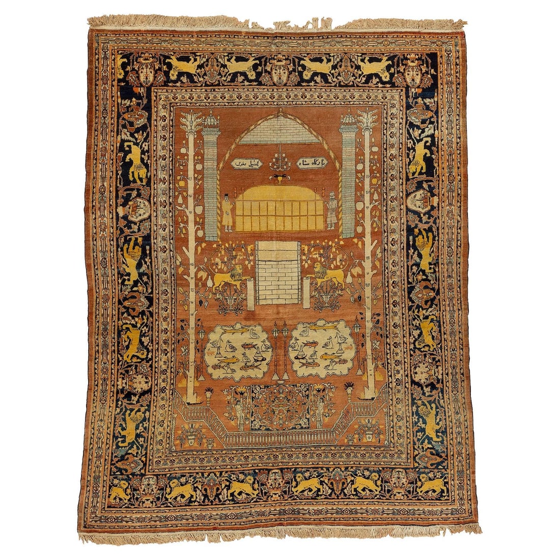 19th Century Tabriz Animal Pictorial Prayer Rug by Hadji Jalili: 19th Century Tabriz Animal Pictorial Prayer Rug by Hadji Jalili Discover the beauty of this extraordinary Hadji Jalili Tabriz Animal Pictorial Prayer Rug, an exquisite representation of 19th-century P