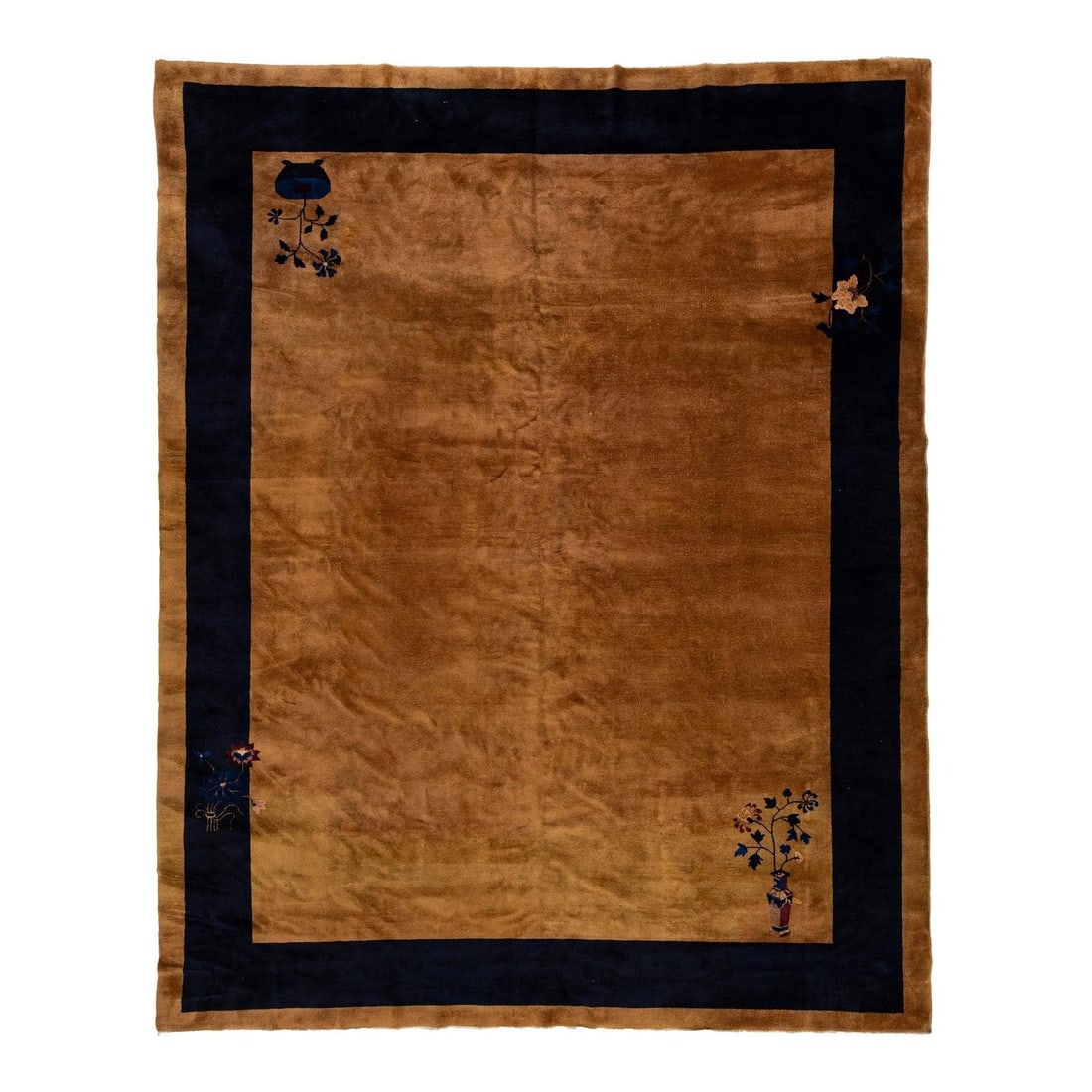 Antique Chinese Art Deco Handmade Wool Rug 9'3 x 11'7 Bronze-Orange: Antique Chinese Art Deco Handmade Wool Rug 9'3 x 11'7 Bronze-Orange Discover the elegance of this antique Chinese Art Deco rug, meticulously hand-knotted from high-quality wool. The striking Bronze-Or