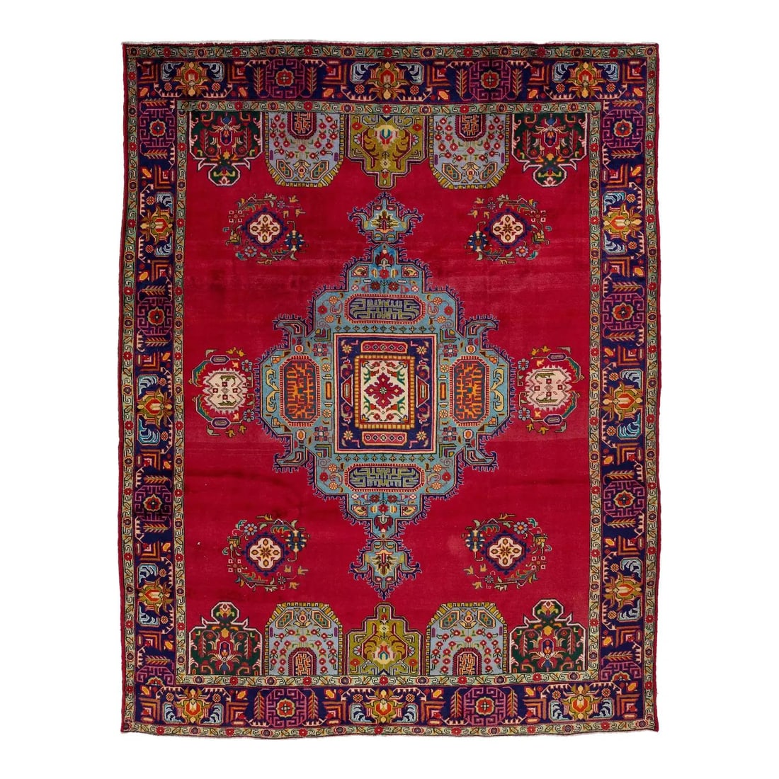 Red Vintage Persian Tabriz Hand-Knotted Wool Rug 9'8 x 12'5 Medallion Motif: Red Vintage Persian Tabriz Hand-Knotted Wool Rug 9'8 x 12'5 Medallion Motif Enhance your living space with this exquisite Red Vintage Persian Tabriz Hand-Knotted Wool Rug. Featuring a stunning medalli