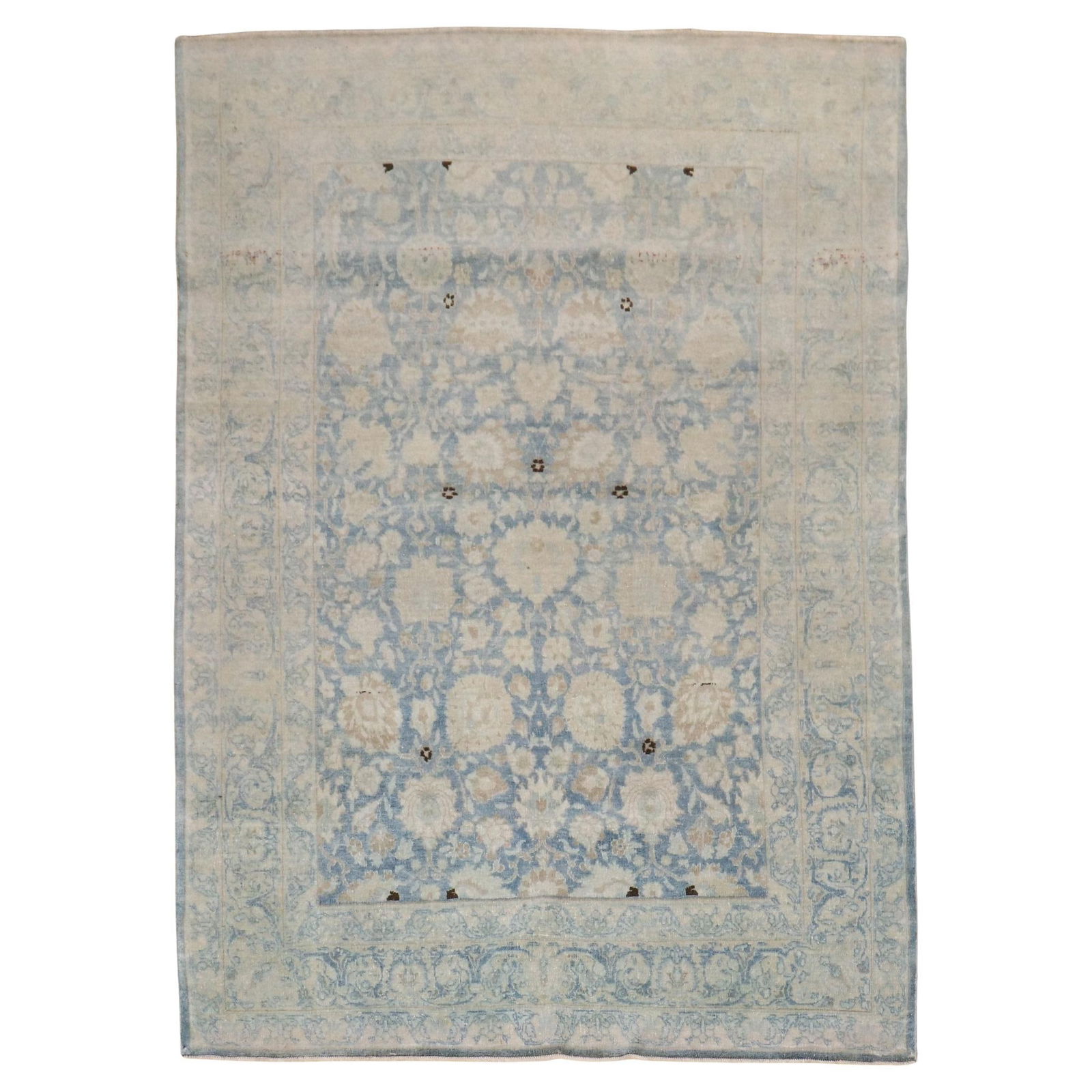 Zabihi Collection 1930s Antique Blue Tabriz Wool Accent Rug 55 x 75: Zabihi Collection 1930s Antique Blue Tabriz Wool Accent Rug 55 x 75 Enhance your space with this exquisite antique blue Persian Tabriz accent rug. Hand-knotted from high-quality wool, this rug feature