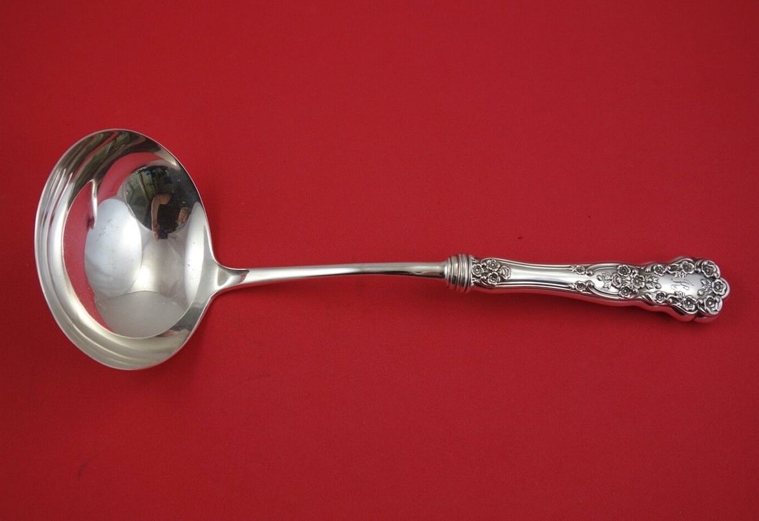 Rare Gorham Buttercup Sterling Silver Soup Ladle 12": Rare Gorham Buttercup Sterling Silver Soup Ladle 12" Experience elegance with this rare 12" Buttercup soup ladle by Gorham, crafted from exquisite sterling silver. Featuring intricately carved floral