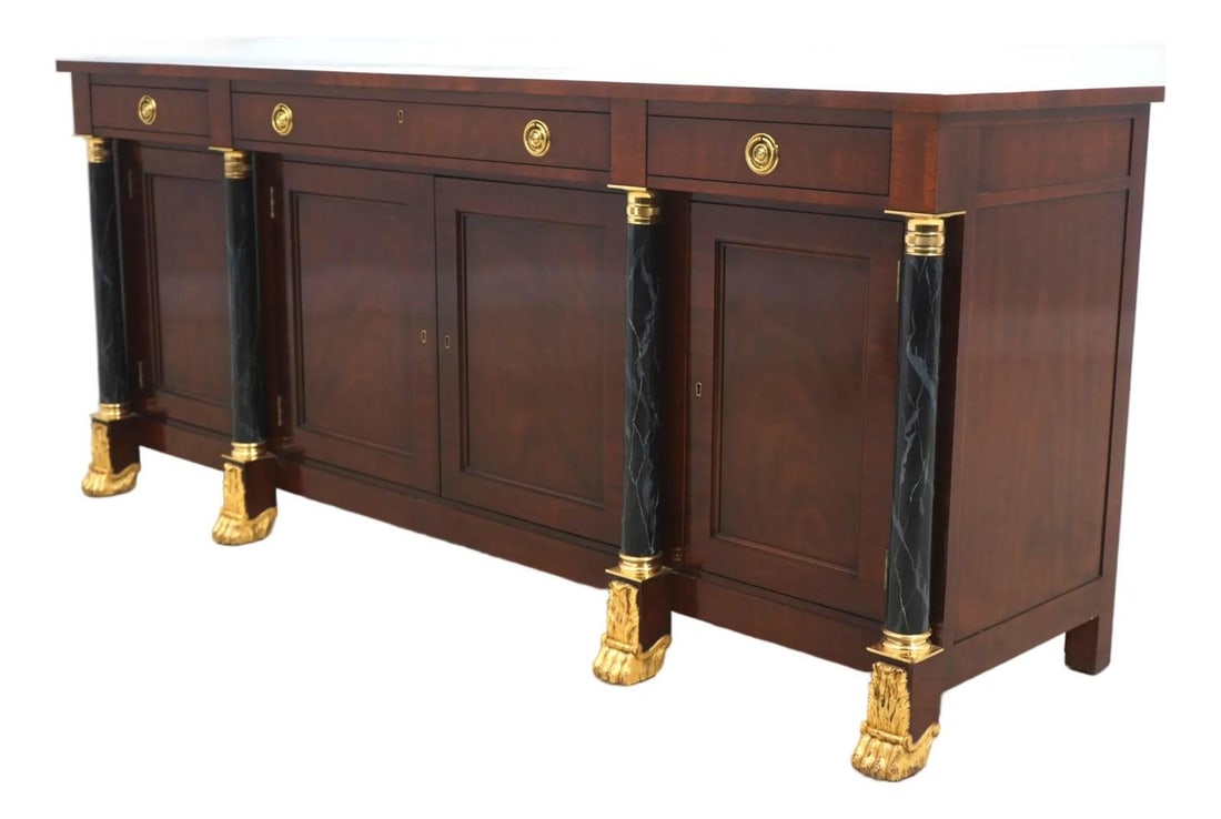 Empire Style Mahogany Sideboard with Three Drawers and Faux Marble Columns (1 of 10)