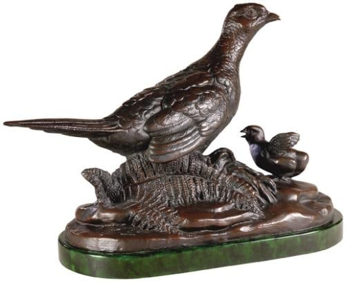 Hand-Cast Lodge Style Hen Pheasant Sculpture Centerpiece: Hand-Cast Lodge Style Hen Pheasant Sculpture Centerpiece This item is made at time of order. Please allow 42 to 70 days for production. Introduce a touch of rustic charm to your decor with this exquis