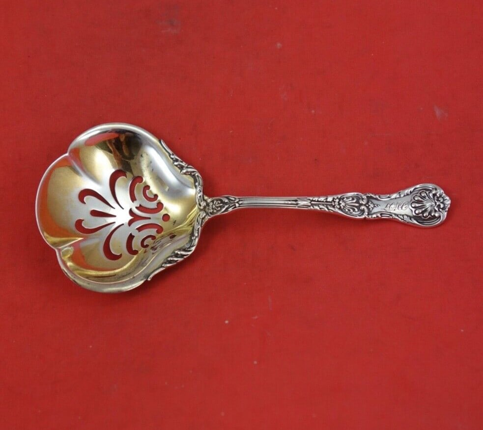 Gorham King George Sterling Silver Confection Spoon 5.5 Inch: Gorham King George Sterling Silver Confection Spoon 5.5 Inch This exquisite confection spoon is a beautiful piece from the King George pattern by Gorham. Crafted in sterling silver, it measures 5 1/2