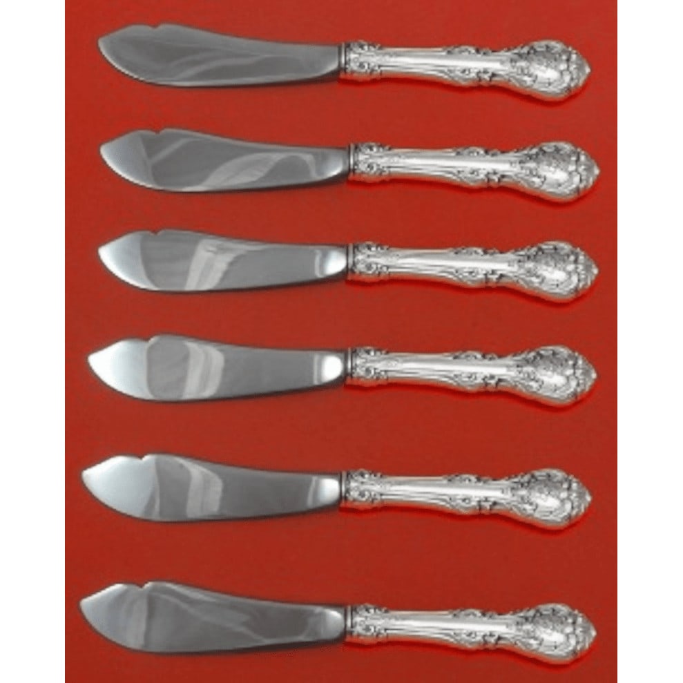 Gorham King Edward Sterling Silver Trout Knife Set 6pc 7.5": Gorham King Edward Sterling Silver Trout Knife Set 6pc 7.5" Elevate your dining experience with this exquisite 6-piece Trout Knife Set from the King Edward pattern by Gorham. Crafted from sterling sil