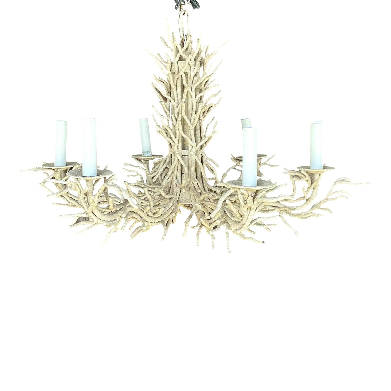 Vintage Coastal Coral Design Metal Chandelier 37in Almond Color: Vintage Coastal Coral Design Metal Chandelier 37in Almond Color This stunning vintage Coastal chandelier features a unique coral-inspired design with six elegantly curved arms, adding a touch of coast
