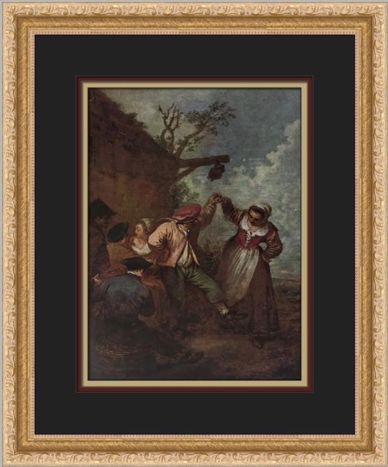 Antoine Watteau Peasant Dance Custom Framed Print 16 x 14 Art: Antoine Watteau Peasant Dance Custom Framed Print 16 x 14 Art This exquisite custom framed print titled "Peasant Dance" by Antoine Watteau captures the essence of Expressionism and Impressionism. Meas