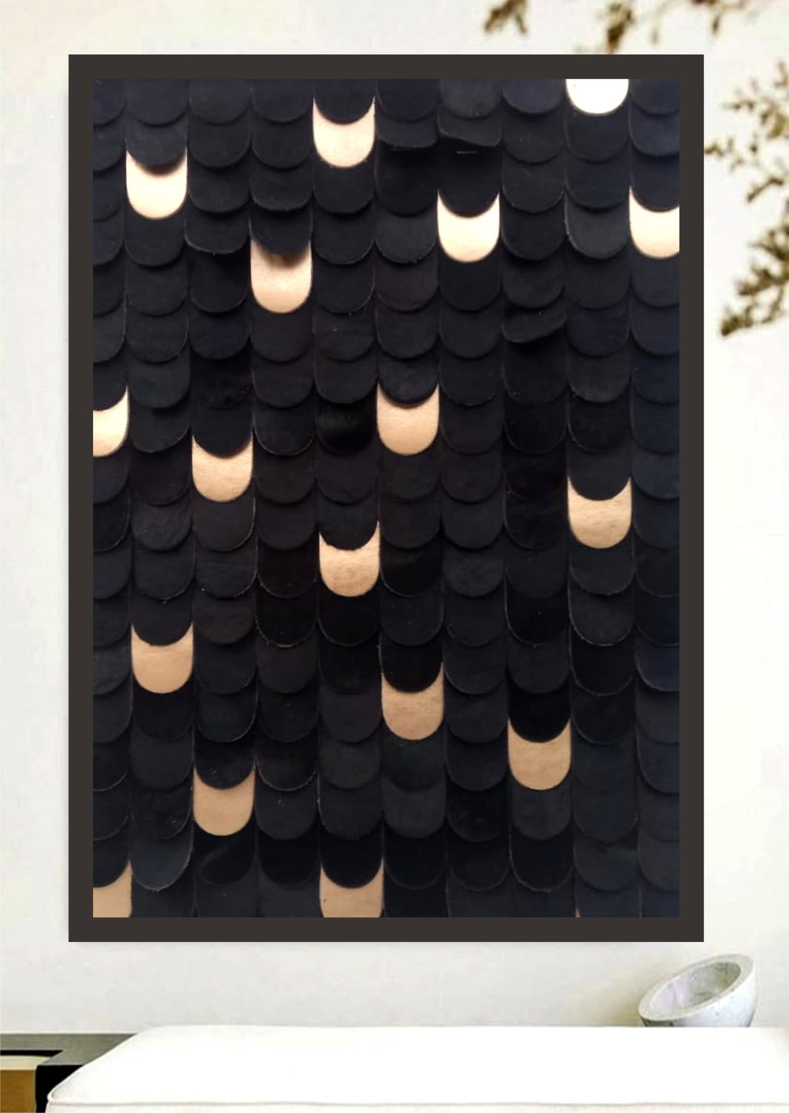 Handcrafted Black and Gold Cowhide Scalloped Mosaic Wall Art 12in x 12in (1 of 1)