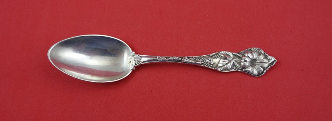 6 Inch Sterling Teaspoon Floral Series Morning Glory by Watson with Monogram: 6 Inch Sterling Teaspoon Floral Series Morning Glory by Watson with Monogram This sterling silver teaspoon from Watson's Floral Series features a morning glory motif and measures 6 inches in length. T