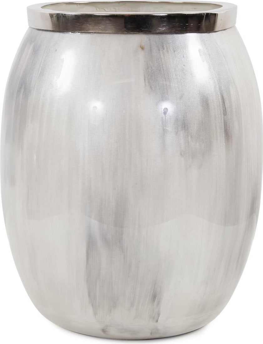 Howard Elliott Small Sivas Glass Vase with Polished Silver Accents: Howard Elliott Small Sivas Glass Vase with Polished Silver Accents Introducing the Elegant Small Sivas Glass Vase by Howard Elliott, a stunning blend of glass and metal that adds a touch of sophistica