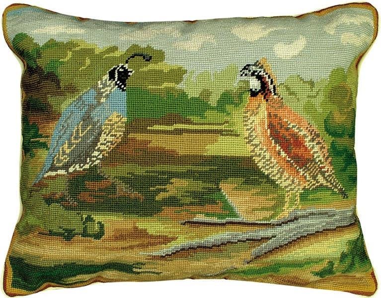 Handmade Wool Quail Pillow Arts and Crafts Style 16x20: Handmade Wool Quail Pillow Arts and Crafts Style 16x20 Add a touch of elegance to your home with this exquisite wool pillow featuring a charming quail design set against a vibrant woodland backdrop. C