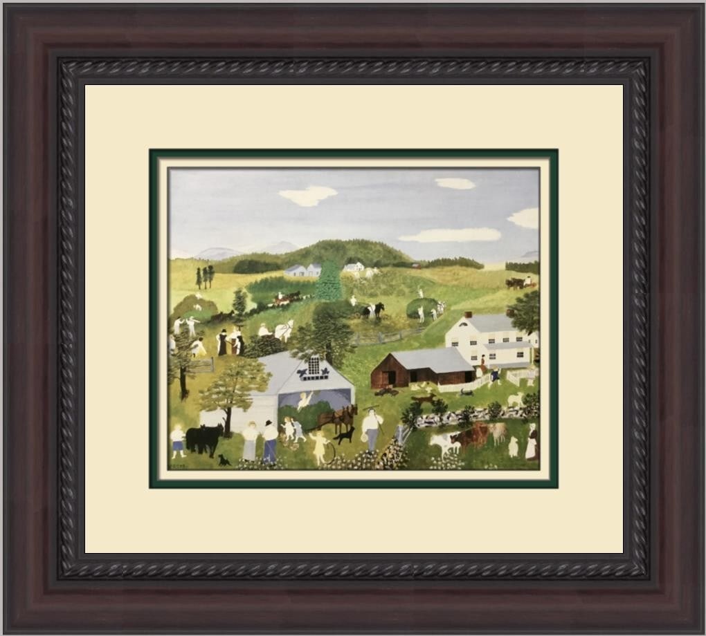 Grandma Moses Home for Thanksgiving Custom Framed Folk Art Print: Grandma Moses Home for Thanksgiving Custom Framed Folk Art Print This custom framed print titled "Home for Thanksgiving" by Grandma Moses captures the essence of folk art with a charming depiction of