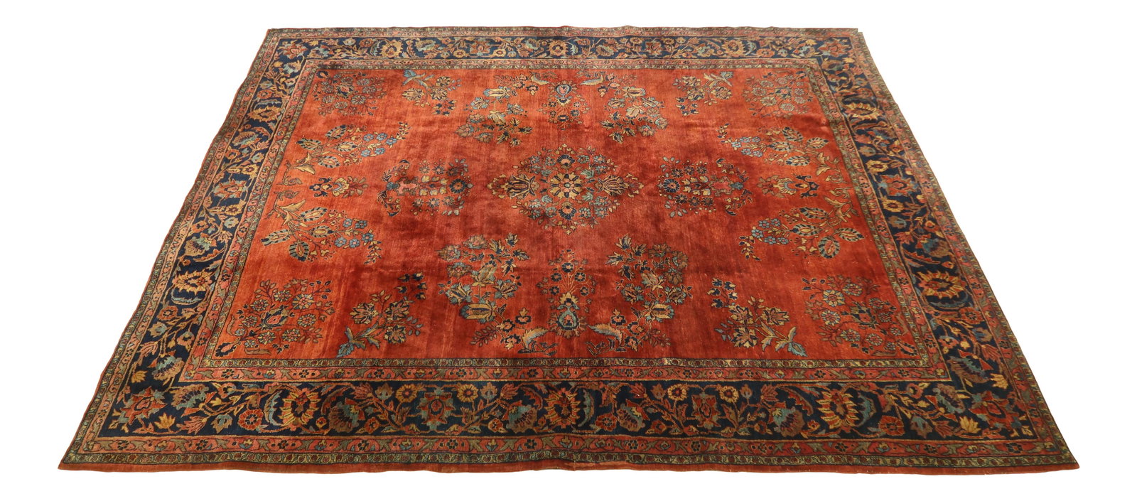 Antique Sarouk Wool Rug C.1880s 9 x 11 Red Vintage Decor: Antique Sarouk Wool Rug C.1880s 9 x 11 Red Vintage Decor This exquisite Sarouk rug, dating back to the 1880s, features a vibrant red color and a thick, tight knot weave, showcasing the craftsmanship o