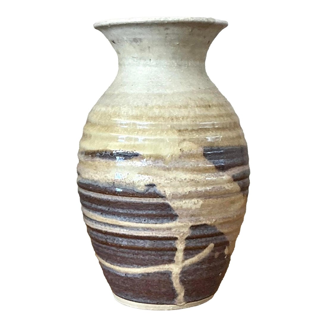 Vintage Boho Pottery Vase with Abstract Glaze 5.5x5.5x9.5 (1 of 7)