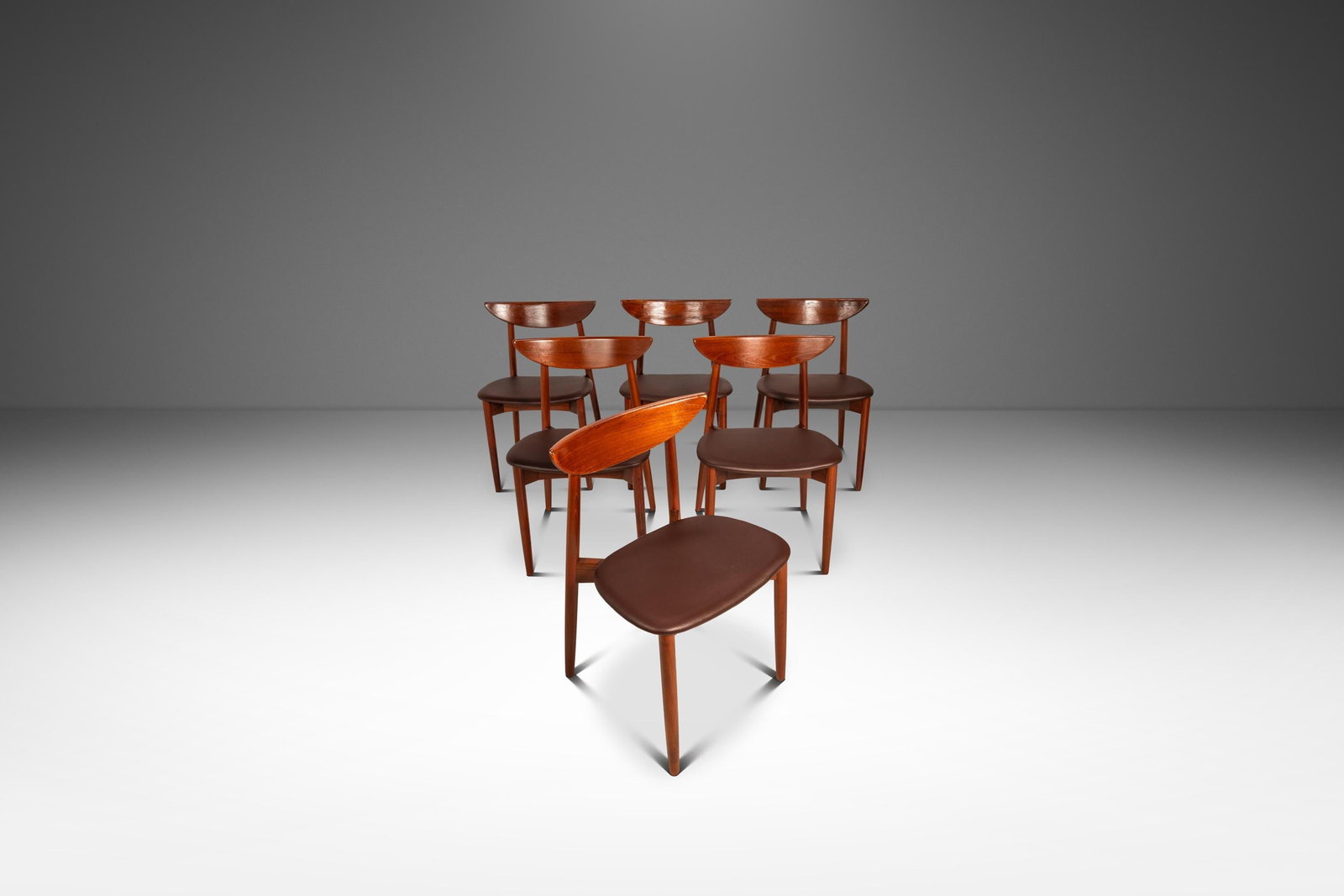 Set of Six Teak Model 58 Danish Dining Chairs by Harry Ostergaard for Randers Mobelfabrik: Set of Six Teak Model 58 Danish Dining Chairs by Harry Ostergaard for Randers Mobelfabrik This rare set of six Model 58 dining chairs was designed by Harry Ostergaard for Randers Mobelfabrik in Denmar