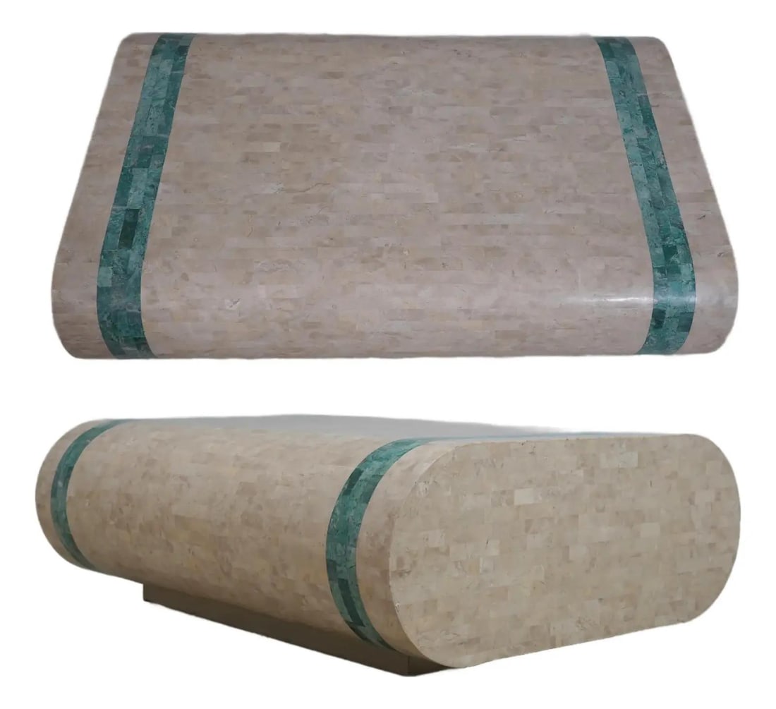 Modern Tessellated Marble Coffee Table by Maitland Smith 48 x 36 x 17: Modern Tessellated Marble Coffee Table by Maitland Smith 48 x 36 x 17 This modern coffee table features a tessellated marble overlay with quality construction. The piece is approximately 30 years old