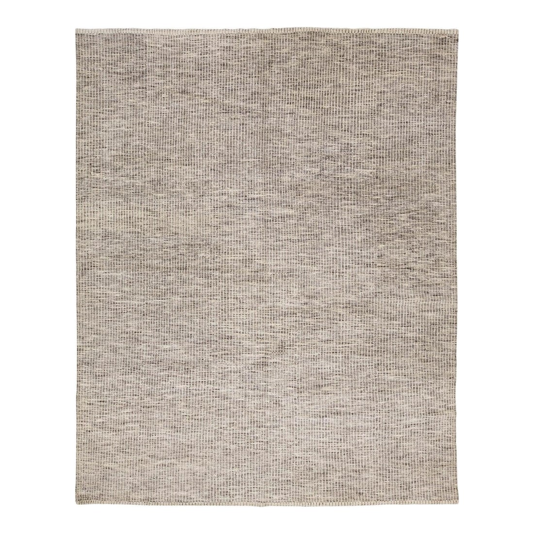 11'10 x 14'9 Hand-Knotted Wool Rug with Minimal Moroccan Grid Design: 11'10 x 14'9 Hand-Knotted Wool Rug with Minimal Moroccan Grid Design This Modern Moroccan-style wool rug features a hand-knotted grid pattern in neutral tones of oatmeal, stone, and charcoal. The mini