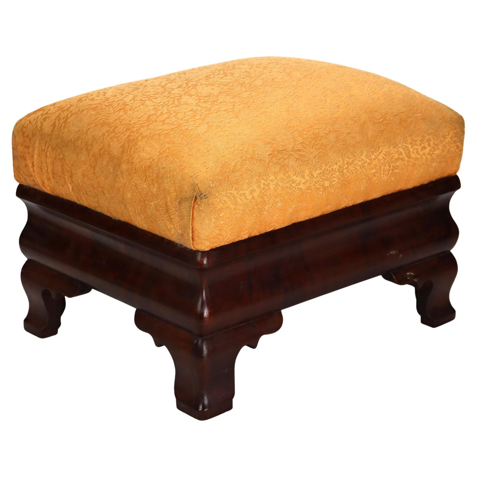 Classic 19th Century American Empire Flame Mahogany Footstool C1840: Classic 19th Century American Empire Flame Mahogany Footstool C1840 This Antique American Empire Classical Flame Mahogany Footstool, dating to circa 1840, is a stunning example of the American Empire