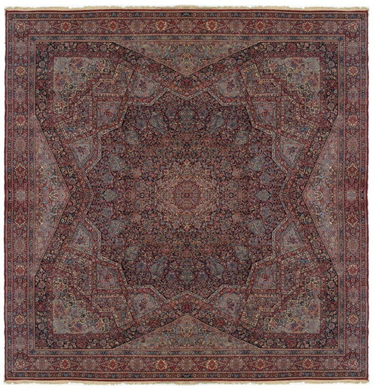 Timeless 17.7 x 18.3 Antique Multi-Color Persian Kerman Rug: Timeless 17.7 x 18.3 Antique Multi-Color Persian Kerman Rug Free continental US Shipping Enhance your living space with the exquisite charm of this antique Multi-Color Persian Kerman Rug. Measuring 17