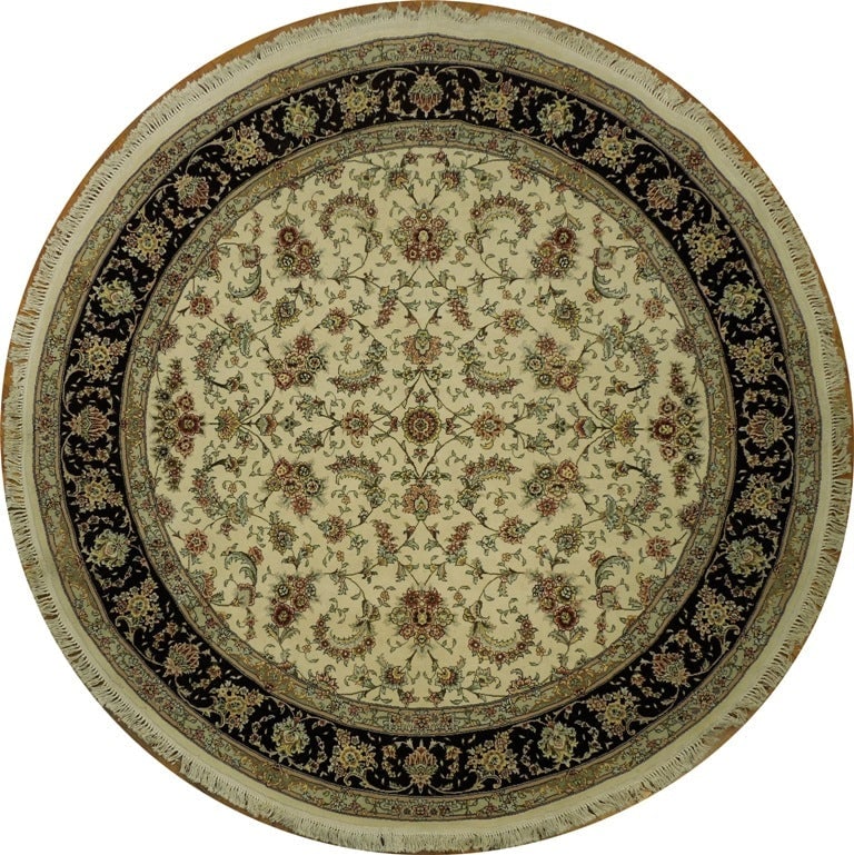 8 x 7.10 Ivory Handwoven Wool Silk Round Area Rug: 8 x 7.10 Ivory Handwoven Wool Silk Round Area Rug Free continental US Shipping Enhance your living space with the 8 x 7.10 Ivory Fine Quality Wool & Silk Round Rug, a stunning example of luxury and cr