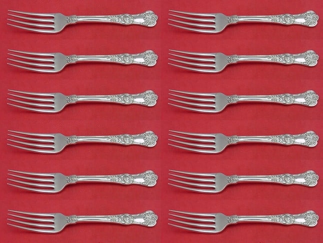 Tiffany & Co English King Sterling Silver Fork Set 12 Pieces 6 7/8": Tiffany & Co English King Sterling Silver Fork Set 12 Pieces 6 7/8" Elevate your dining experience with this exquisite 12-piece set of regular forks from the English King pattern by Tiffany & Co. Craf