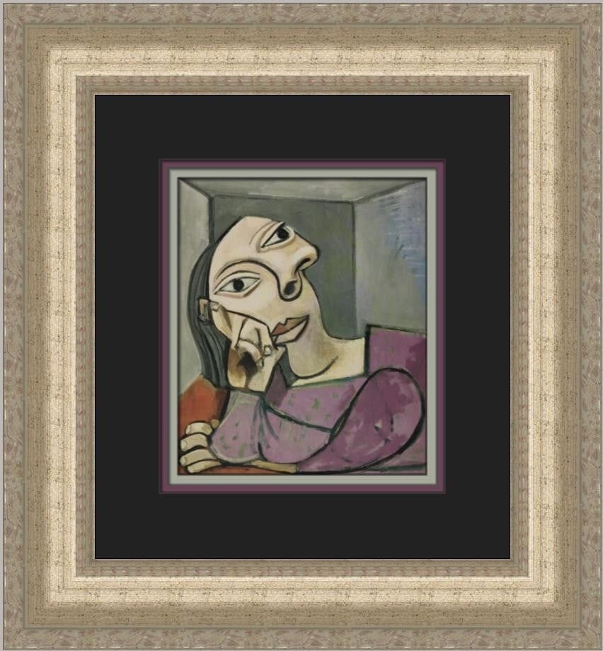 Pablo Picasso Portrait of a Woman Leaning on One Elbow Custom Framed Print 1996: Pablo Picasso Portrait of a Woman Leaning on One Elbow Custom Framed Print 1996 This exquisite custom framed print features Pablo Picasso's renowned artwork, "Portrait of a Woman Leaning on One Elbow.