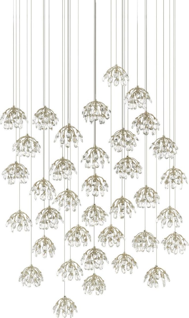 Currey Crystal Bud Multi-Drop Pendant Light 36-Bulb Dimmable Silver: Currey Crystal Bud Multi-Drop Pendant Light 36-Bulb Dimmable Silver Illuminate your space with this Elegant Silver Multi-Drop Pendant Light from the Crystal Bud collection. This stunning fixture featu