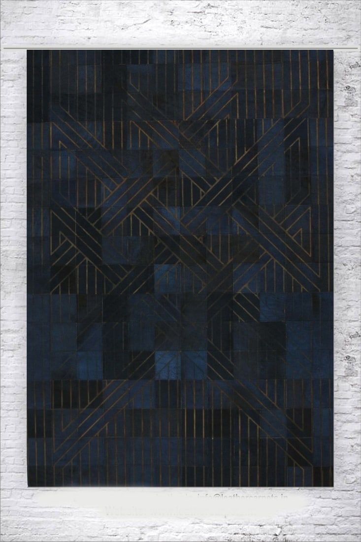 Luxury Geometric Gold-Line Leather Patchwork Carpet 3FT x 5FT (1 of 1)