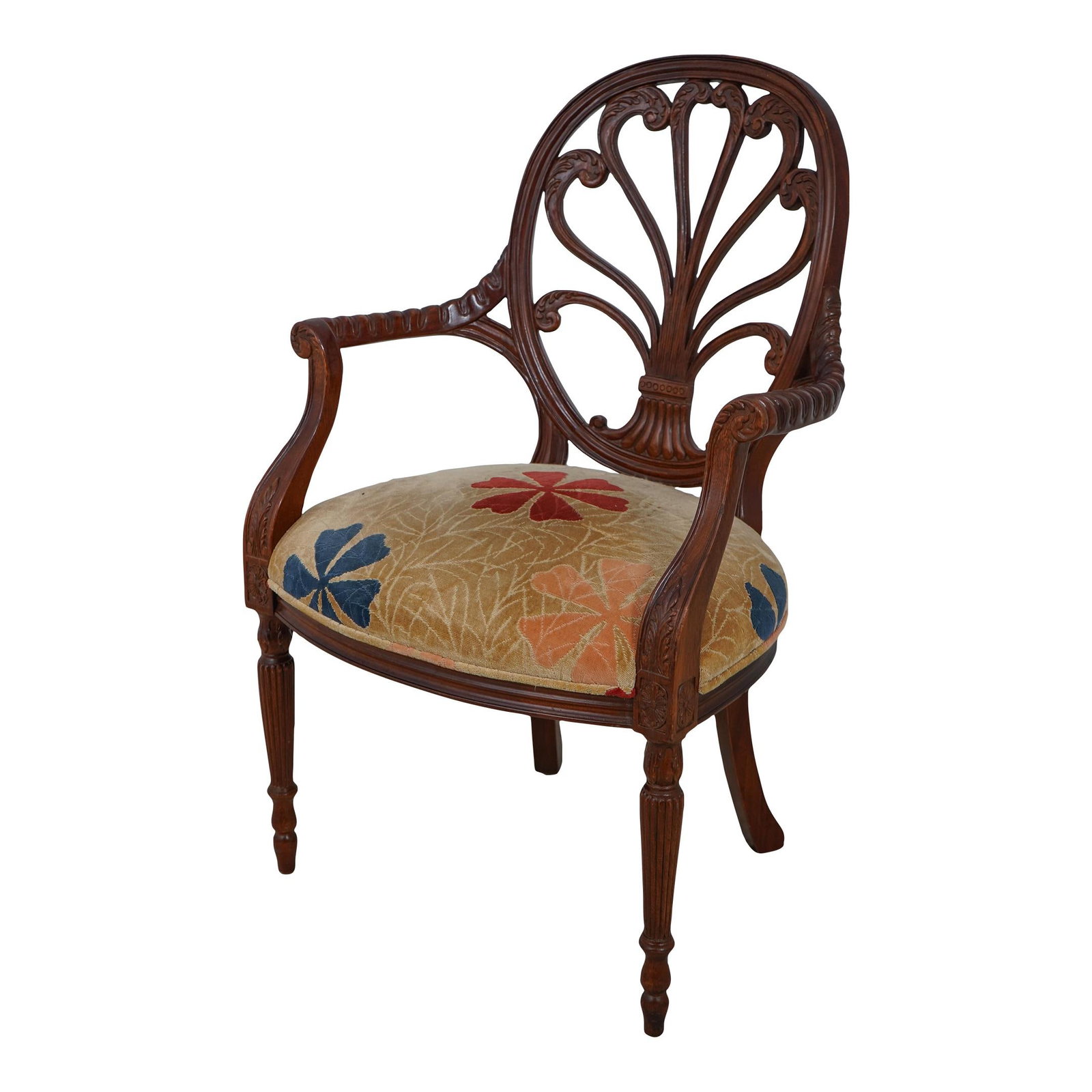 Elegant Carved Mahogany Open Armchair English Adams Design (1 of 10)