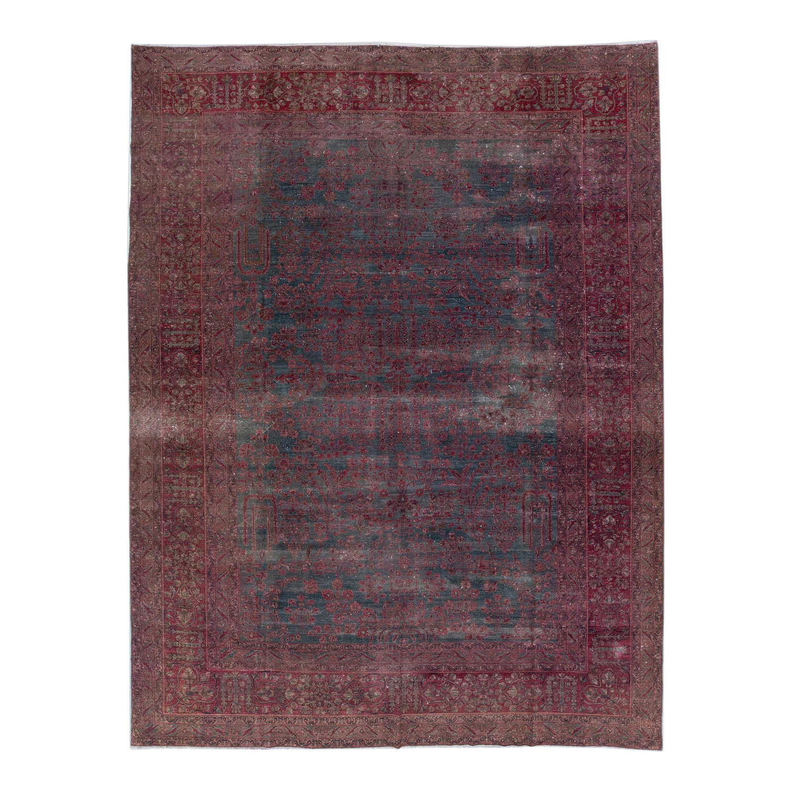 1920s Handmade Persian Tabriz Wool Rug Gray Red Floral Design 8'10 x 11'6: 1920s Handmade Persian Tabriz Wool Rug Gray Red Floral Design 8'10 x 11'6 This exquisite antique Persian Tabriz wool rug from the 1920s features a stunning gray color field adorned with vibrant red ac