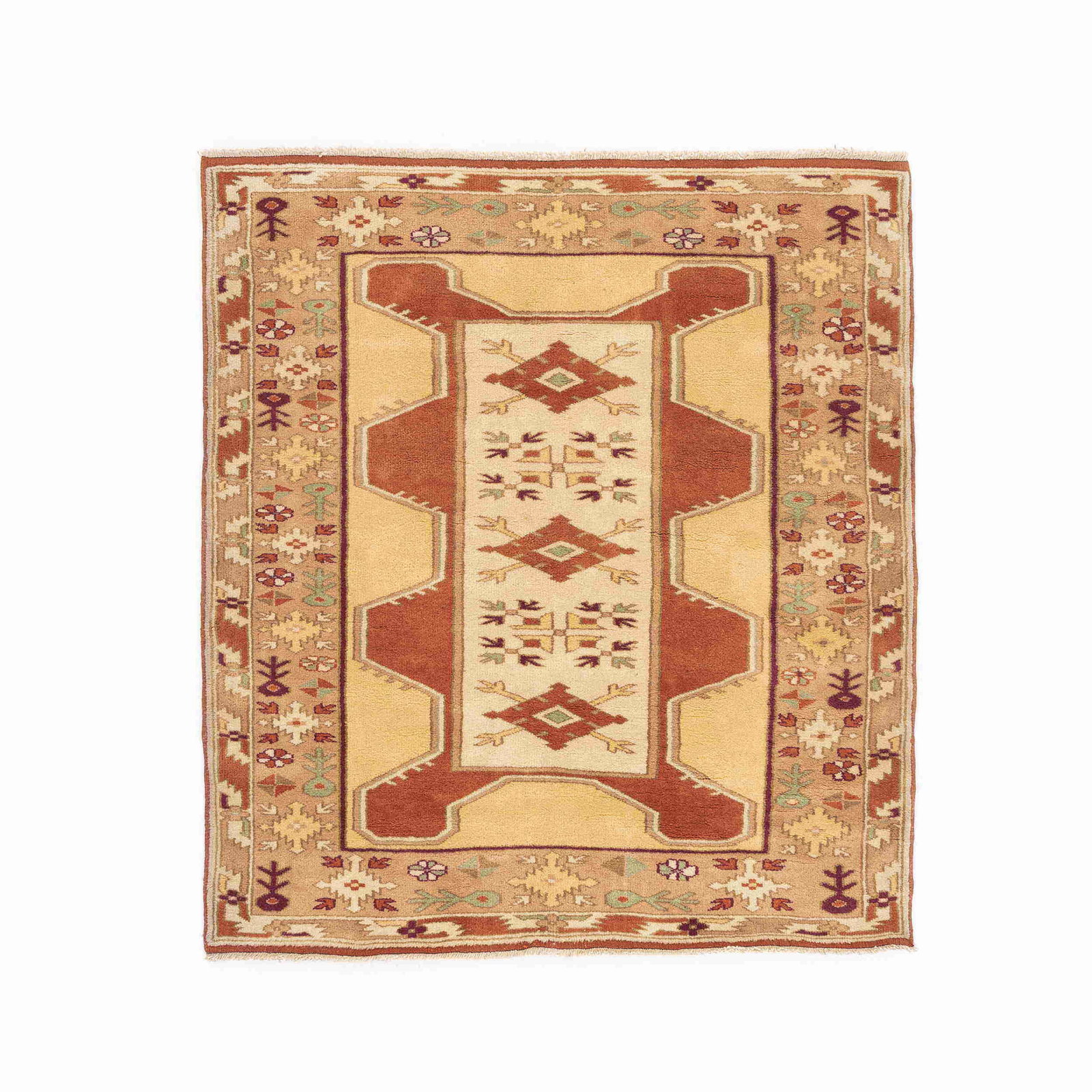 Authentic Handmade Milas Carpet Wool on Wool 55.1 x 60.2 Inches (1 of 8)