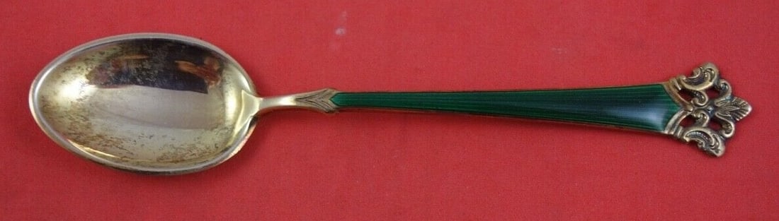 Th. Olsens Anitra Sterling Silver Demitasse Spoon Green Enamel 3 3/4" (1 of 3)