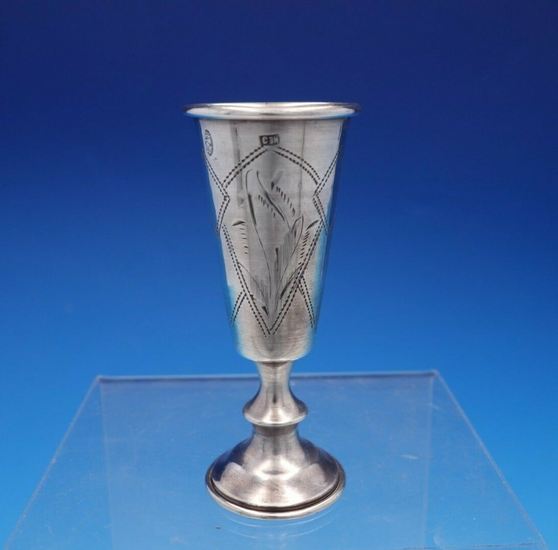Russian .875 Silver Cordial Cup with Diamond Engraving 3 1/8 Inch (1 of 6)