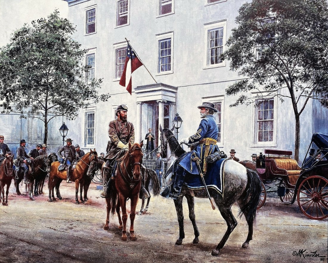 Mort Kunstler High Command Civil War Print Framed 17 x 20: Mort Kunstler High Command Civil War Print Framed 17 x 20 Introducing the 'High Command' print by renowned artist Mort Kunstler, a stunning representation of Civil War history. This artwork is a licen