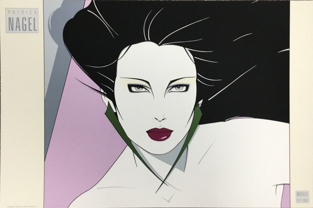 Patrick Nagel 1984 Girl with Green Earrings Vintage Serigraph Print (1 of 8)