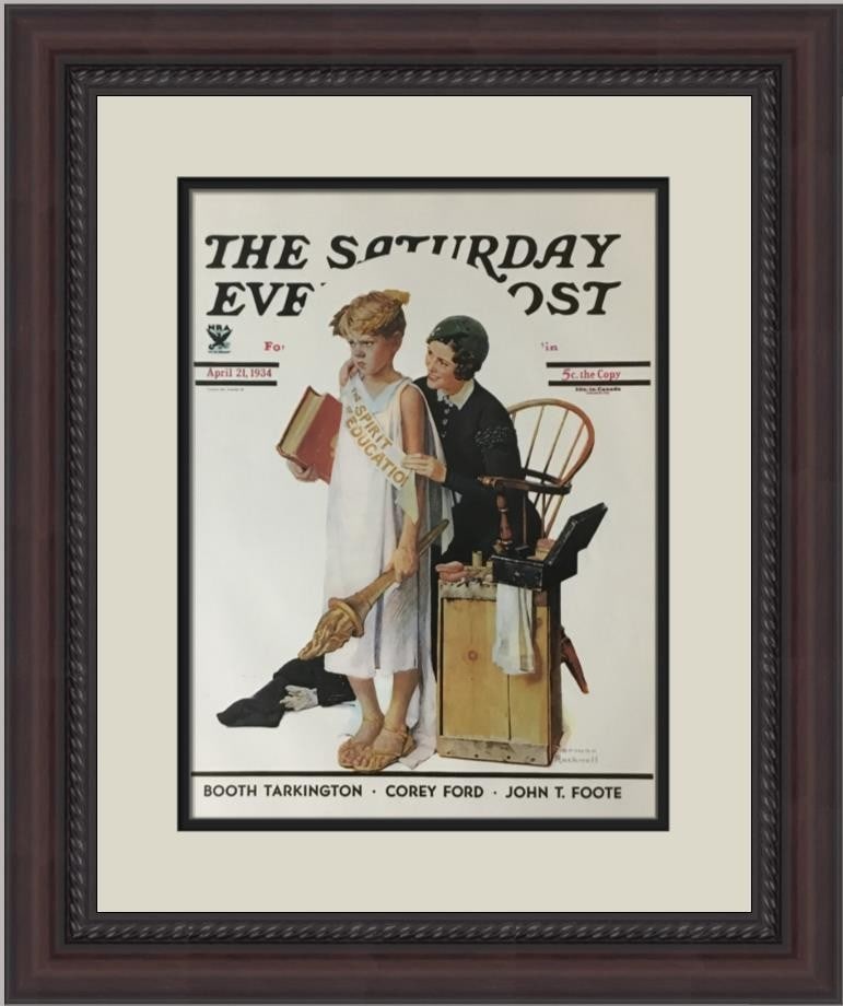 Norman Rockwell Spirit Of Education Custom Framed Print 22 x 17: Norman Rockwell Spirit Of Education Custom Framed Print 22 x 17 This custom framed print titled "Spirit Of Education" by Norman Rockwell captures the essence of Americana art. Measuring 22 in. by 17 i