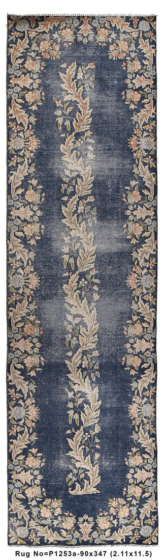 Vintage Persian Runner 2.11 x 11.5 ft Faded Blue Classic Design (1 of 7)