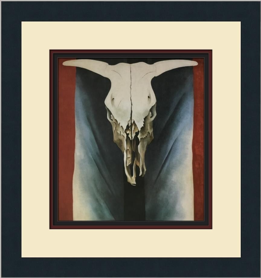 Georgia O'Keeffe Cow's Skull Red White Blue Custom Framed Art Print: Georgia O'Keeffe Cow's Skull Red White Blue Custom Framed Art Print Celebrate artistic expression with this stunning custom framed print of Georgia O'Keeffe's iconic work, 'Cow's Skull Red White and B