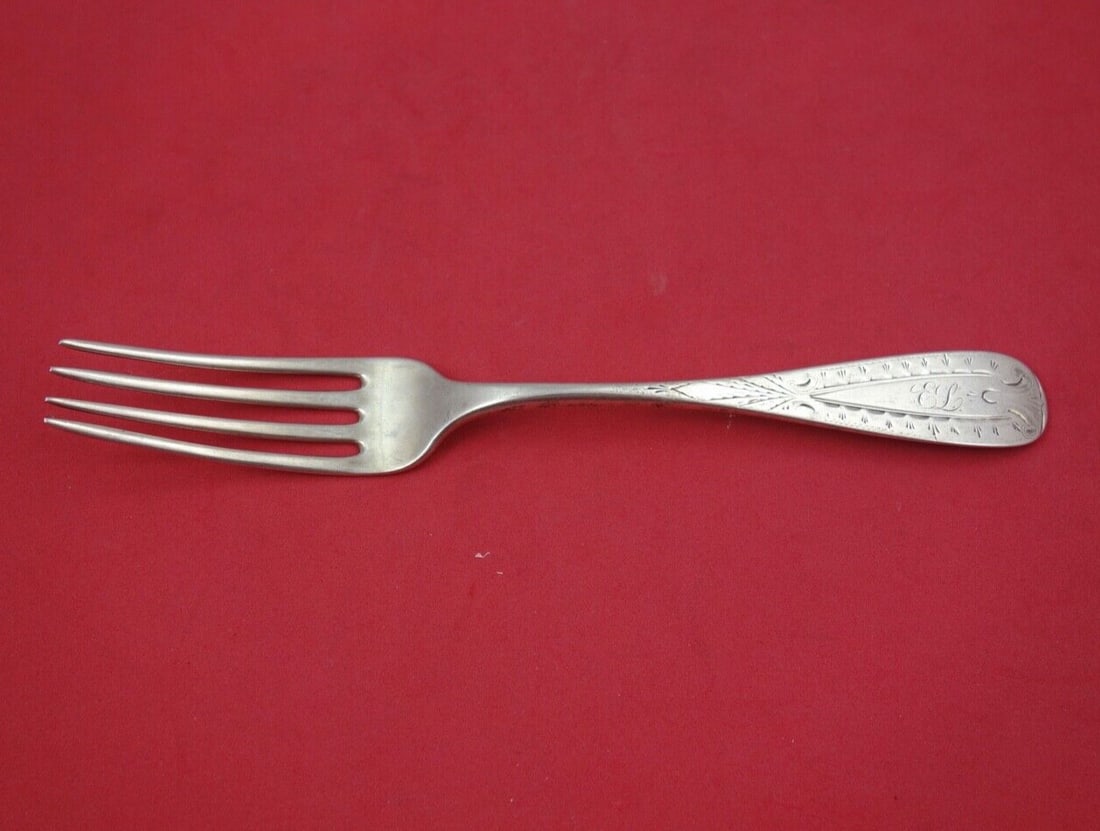Hand Engraved Coin Silver Dinner Fork 7 5/8 Monogrammed (1 of 2)