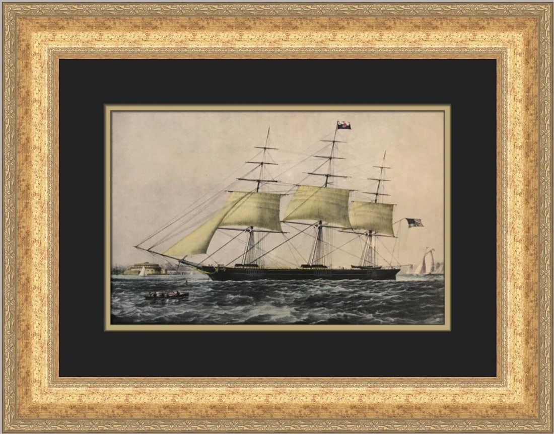 Currier & Ives Clipper Ship-The Nightingale Framed Print 1952: Currier & Ives Clipper Ship-The Nightingale Framed Print 1952 This stunning custom framed print titled "Clipper Ship - The Nightingale" by Currier & Ives captures the essence of Romanticism in maritim