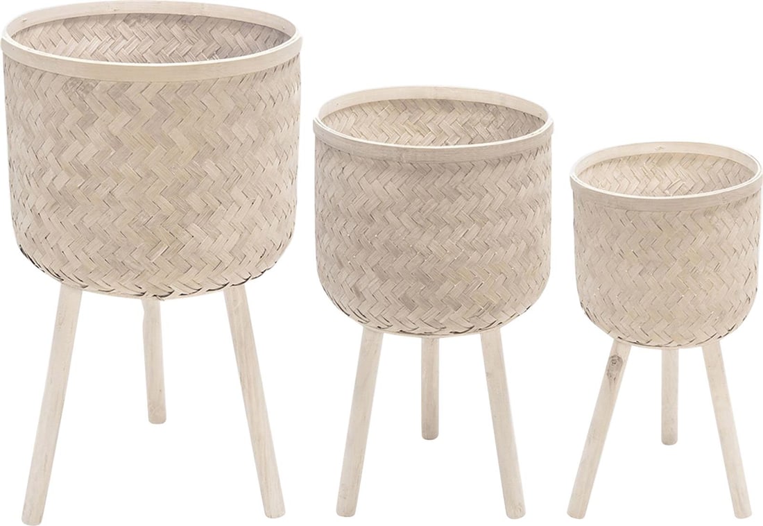 Sagebrook Modern White Bamboo Planters 26H Home Office Decor (1 of 6)