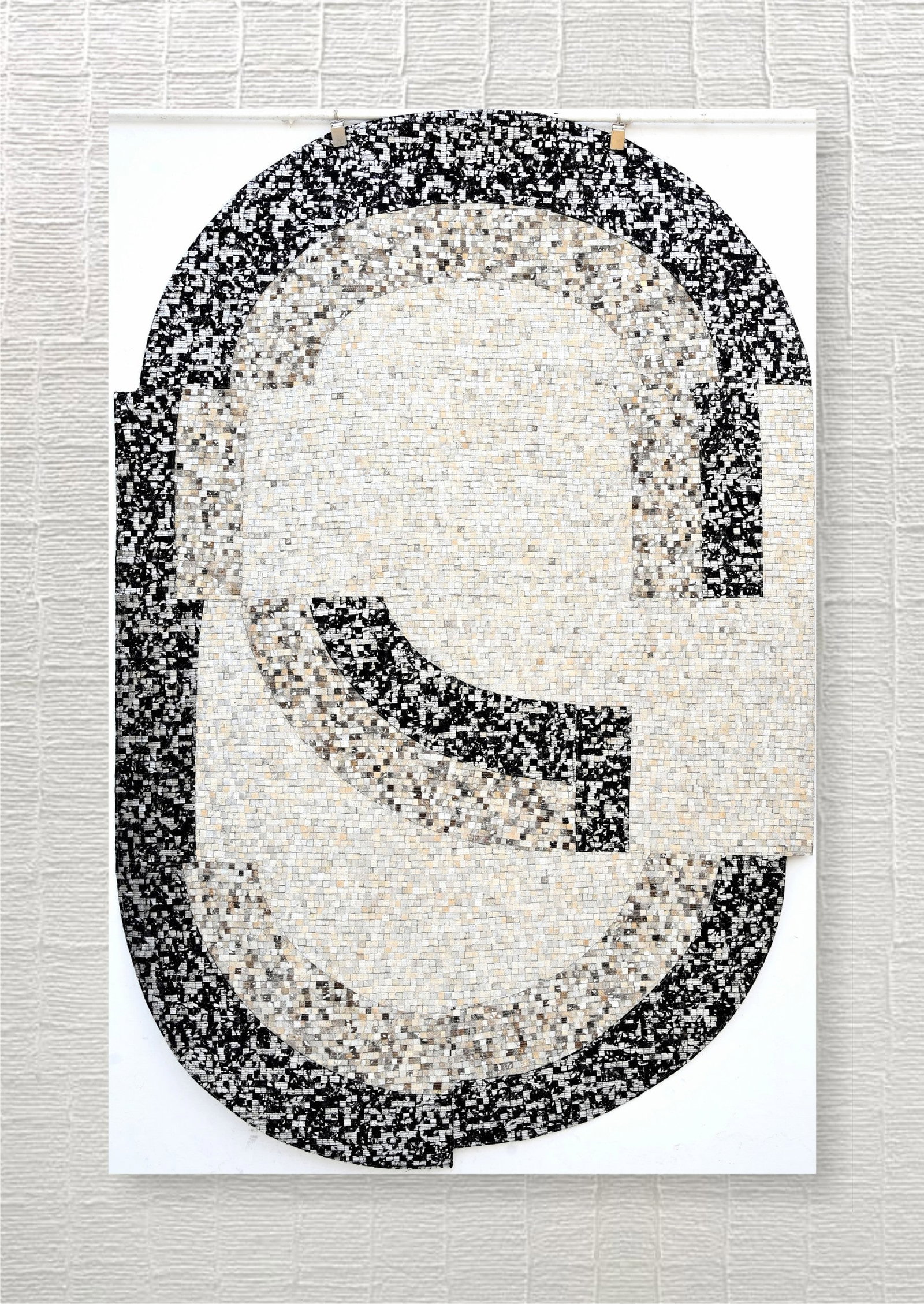 Handcrafted Monochrome Pill Mosaic Patchwork Cowhide Leather Rug 3FT x 5FT (1 of 1)