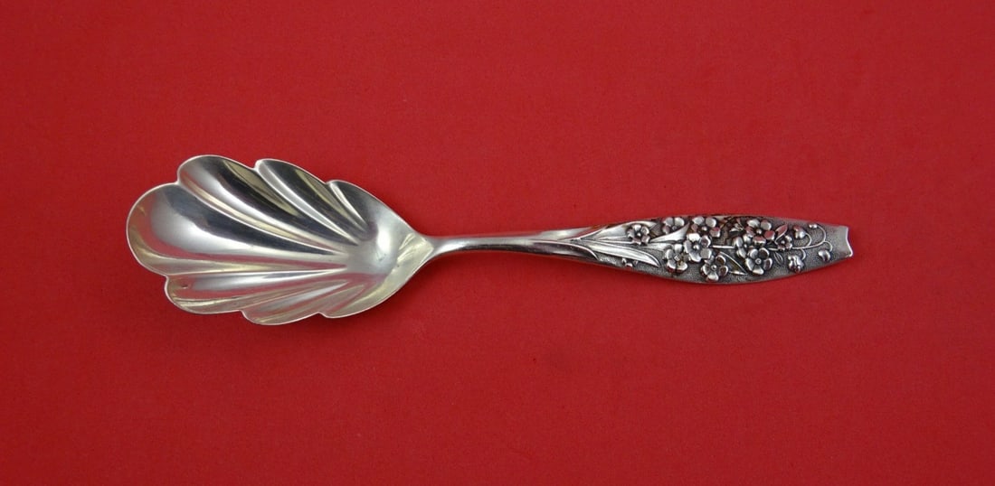 Sterling Silver Sugar Spoon Flora Pattern Shell Bowl by Shiebler 5.75 Inch (1 of 2)