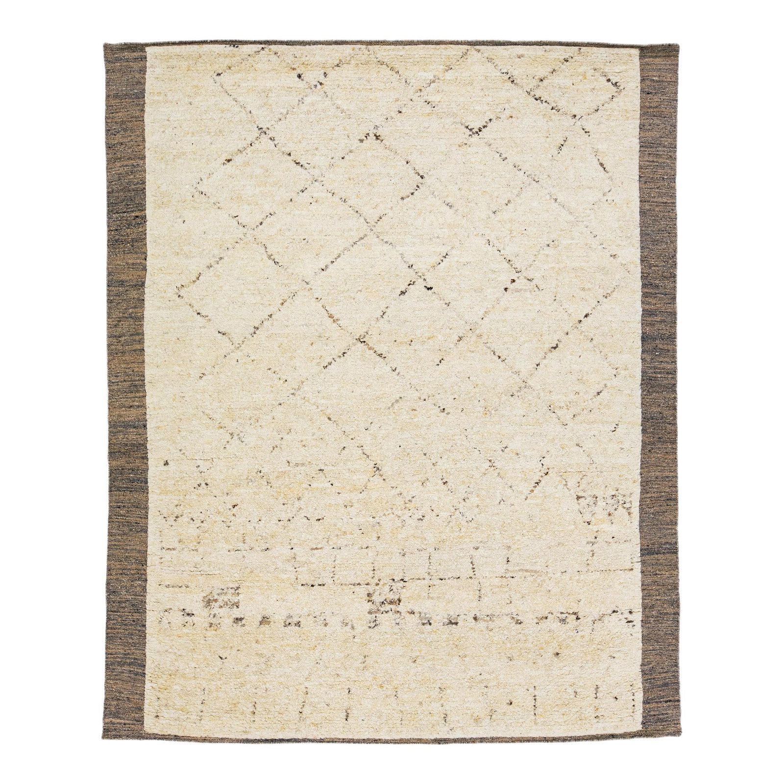 Handmade Moroccan Wool Rug 8' x 10' Tribal Motif Beige: Handmade Moroccan Wool Rug 8' x 10' Tribal Motif Beige Enhance your living space with this exquisite handmade Moroccan style wool rug, featuring an elegant tribal motif in a captivating beige backgrou