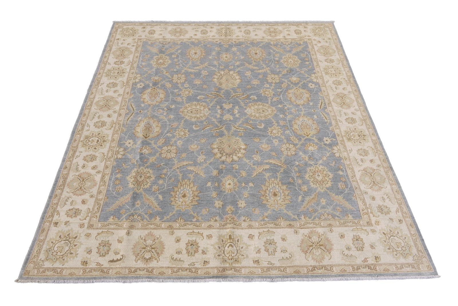 Luxurious 8'2" x 9'8" Blue Gray Chobi Peshawar Hand-Crafted Rug: Luxurious 8'2" x 9'8" Blue Gray Chobi Peshawar Hand-Crafted Rug Free continental US Shipping Transform your space with this stunning 8' 2" x 9' 8" Blue Gray Chobi Peshawar Rug, designed to infuse a lu